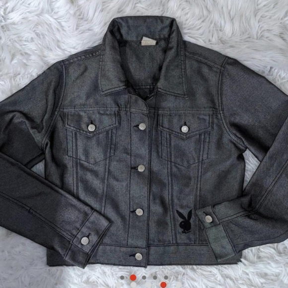 Amazing Y2K Playboy grey Jean jacket and matching jeans - Picture 2 of 3